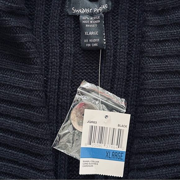 Sweater Project Black Shawl Collar Crop Cropped Ribbed Cardigan Sweater XL NEW - Picture 3 of 12